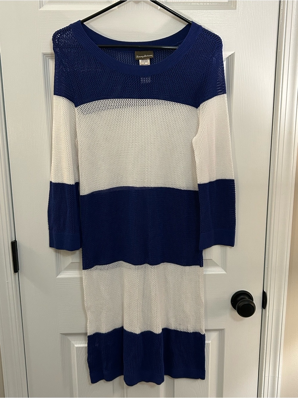 Tommy Bahama Blue White Knit Sweater Dress Cover Up M Cotton Modal